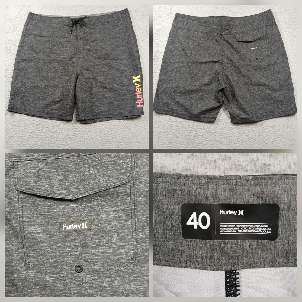 Hurley Board Shorts‎ Mens 40 Gray Logo Swim Surf Trunks